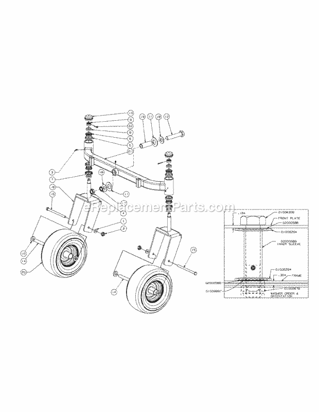Front Caster Assembly Diagram and Parts List for M48-KH 53AH8CT2050 Cub Cadet Sprayer